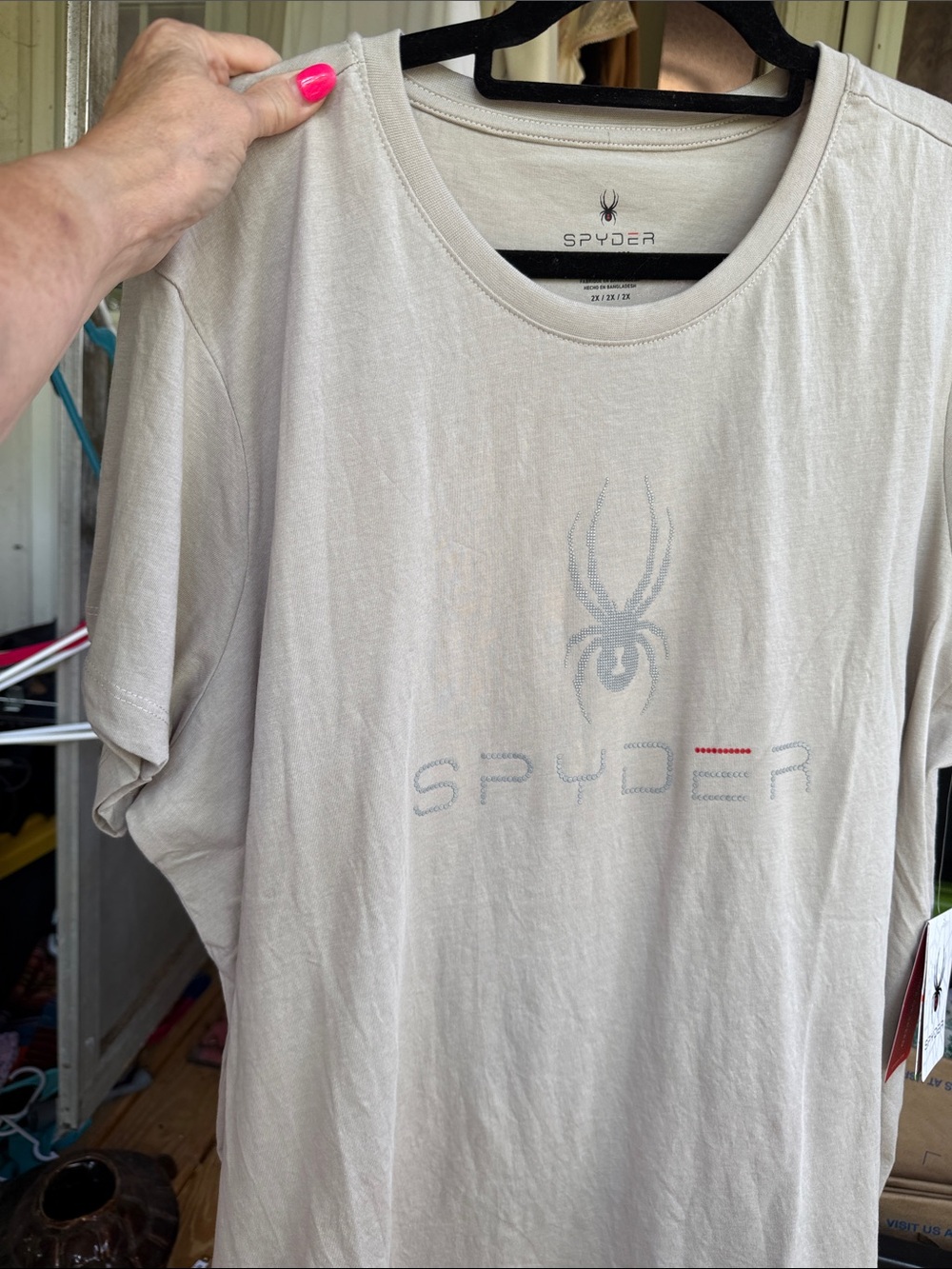 NWT Spyder Men's 2X Short Sleeve Tee in Light Taupe with Spyder logo raised